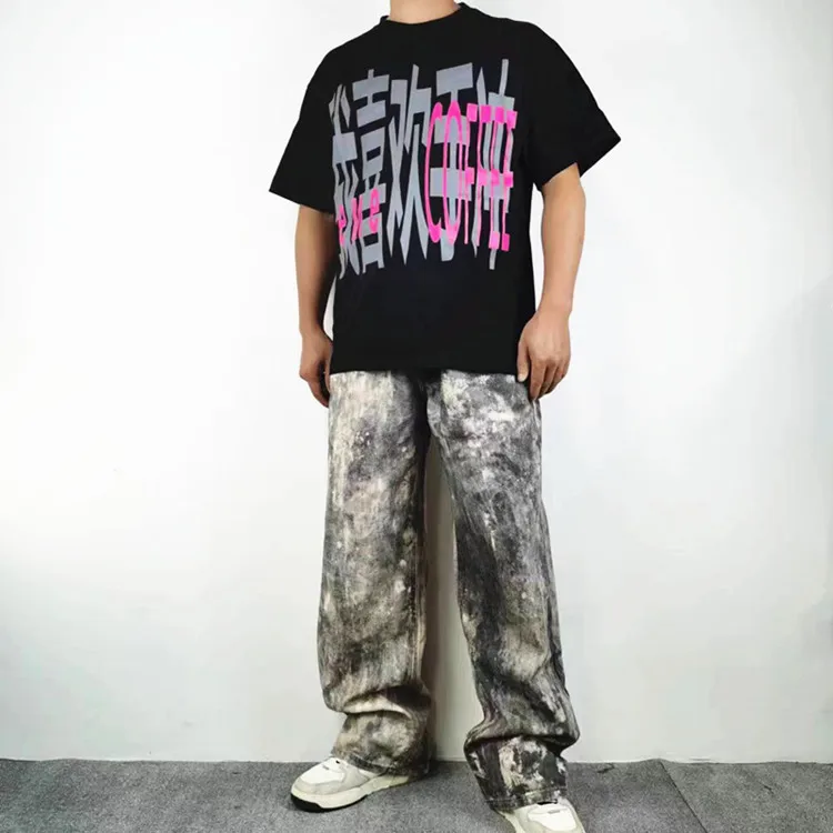 

Джинсы унисекс свободного кроя с камуфляжным принтом и цифровой росписью, широкие брюки в пол