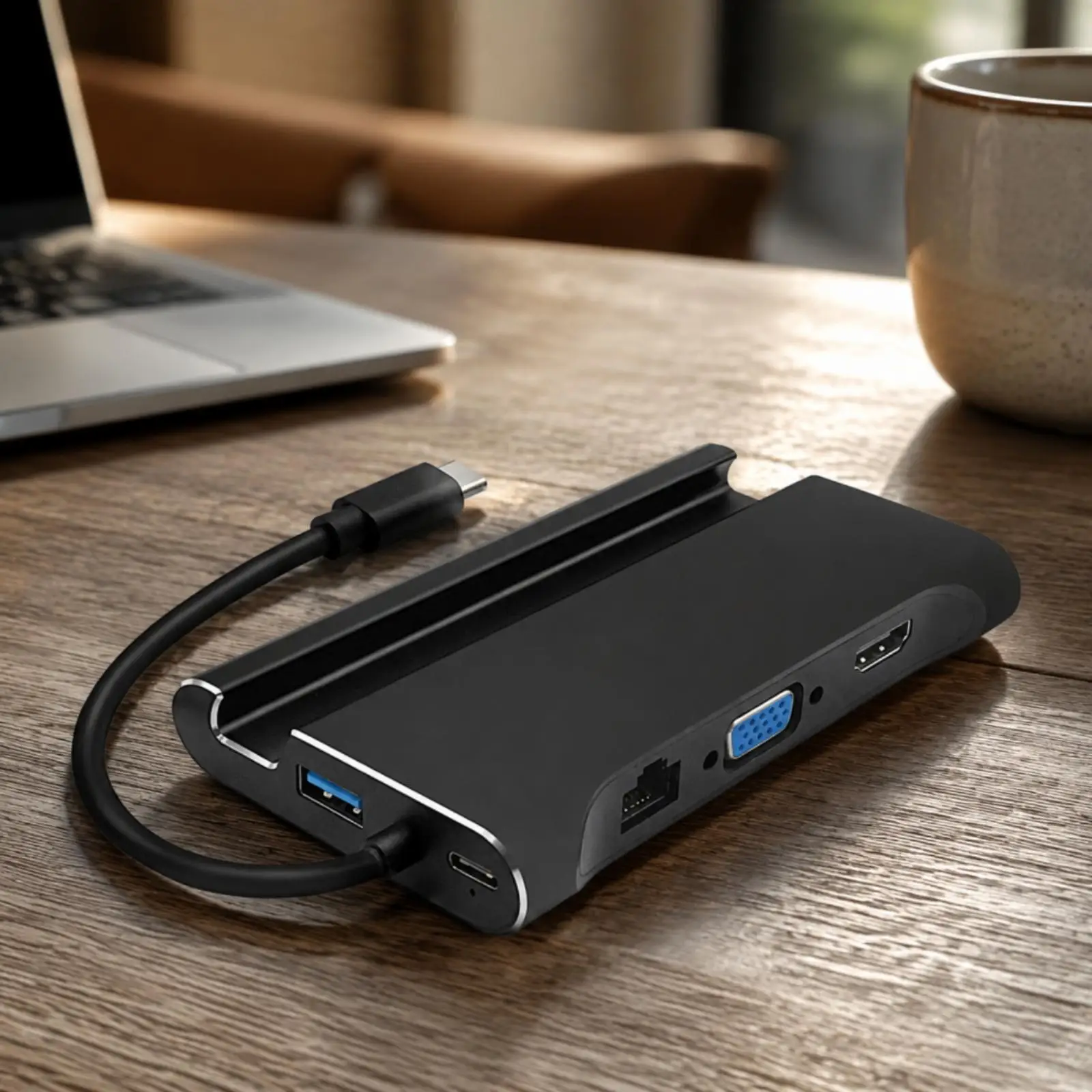 USB C Hub Splitter 7 in 1 Aluminum Multiport Adapter with 3 USB 3.0 VGA Ethernet for Macbook Pro