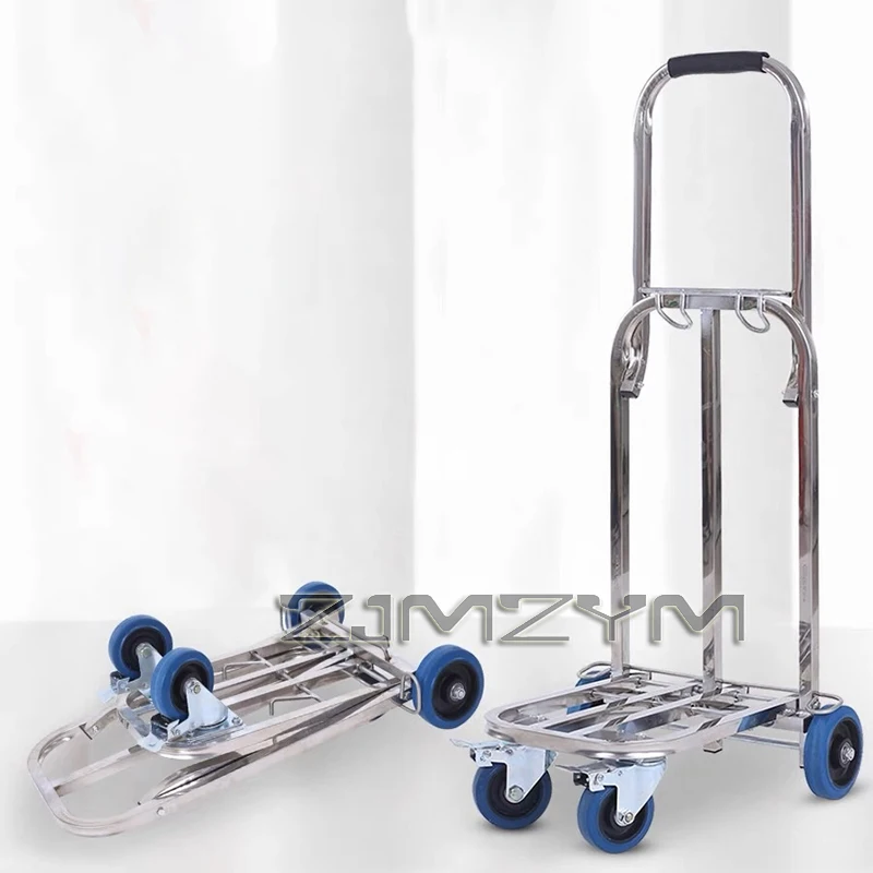 Large Stainless Steel Folding Portable Luggage Cart, Shopping Cart, Hand Pulled Cart Trailer, Load Capacity 150KG