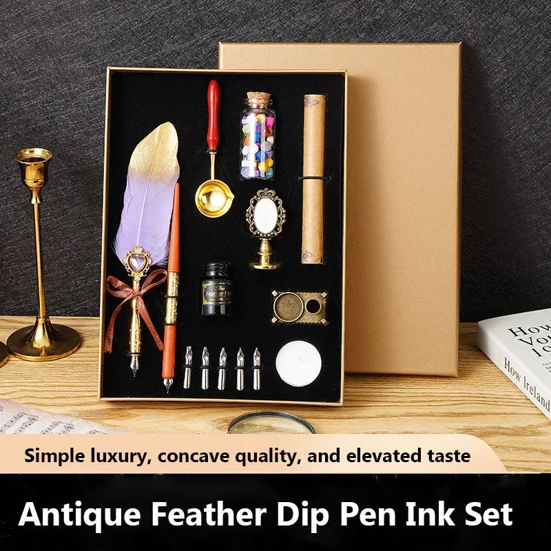 Canetas retro mergulhando Quill conjunto com tinta, lacquer selo lápis de mergulho estudante, caneta pena, presente, estilo europeu, atacado, novo