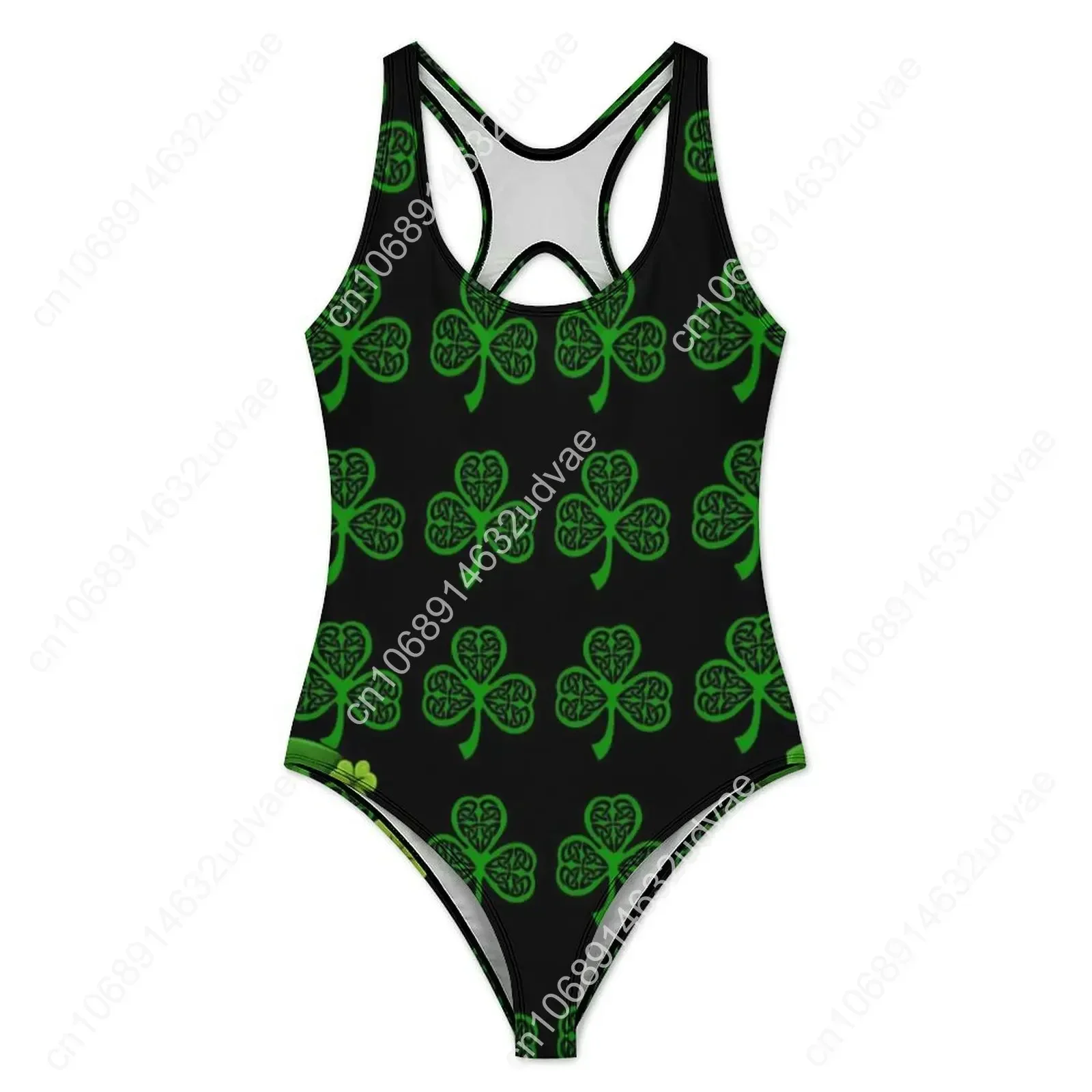 St Patrick's Day Swimsuit Leprechaun Lucky Green Shamrock One-Piece Swimwear Push Up Fashion Bathing Suit Holiday Pool Bodysuit
