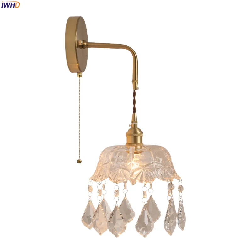

IWHD Clear Crystal Glass LED Wall Light Fixture Living Room Kitchen Home Lighting French Vintage Bedside Lamps Applique Murale