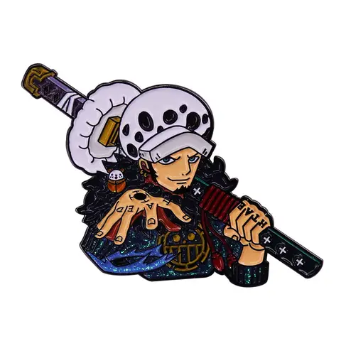 Anime One Piece Trafalgar D. Water Law Lapel Pins Backpack Jeans Enamel Brooch Pin Women Fashion Jewelry Gifts Cartoon Badges