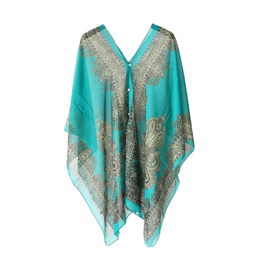 Zonbescherming sjaal wrap dames, cashewbloem chiffon zijden sjaal, strandlaken sjaal zonnebrandcrème cover-up shirt tops boho blouse