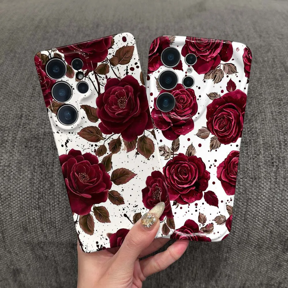 Beautiful Red Rose Pattern Phone Case For Samsung Galaxy S26 S25 S24 S23 Ultra FE Plus Feilini Hard Case Wave Oil Soft Case