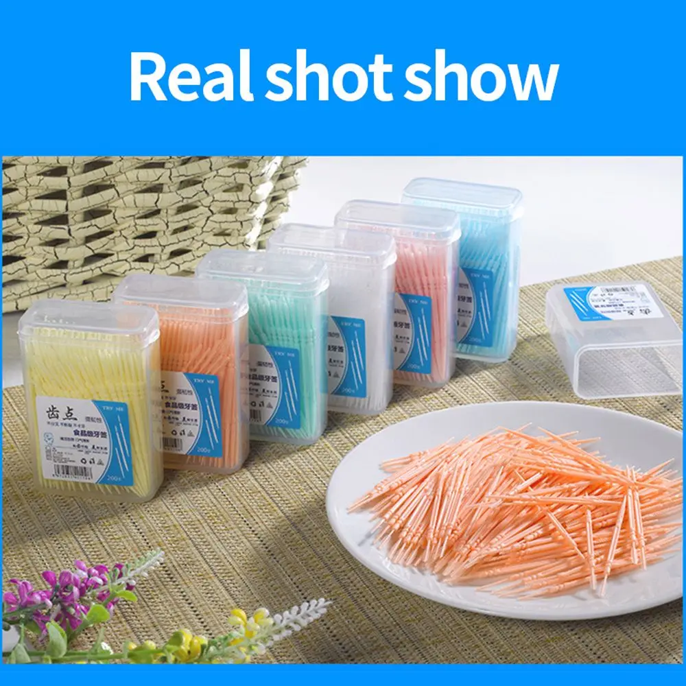 Portable 200Pcs Food Residue Soft PP Superfine Oral Care Dental Floss Pick Toothpick Brush Double-head Interdental Brush