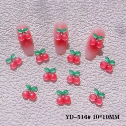 10pcs Cherry Strawberry Nail Charms Parts 3D Sweet Red Cute Resin Fruit Nail Art Decoration Accessories Jewelry For Manicure DIY