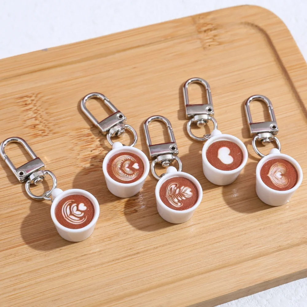 10pcs Mini Coffee Cup Keychain Cartoon Latte Art Coffee Cup Keyring Backpack Pendant Car Accessories Jewelry Gift