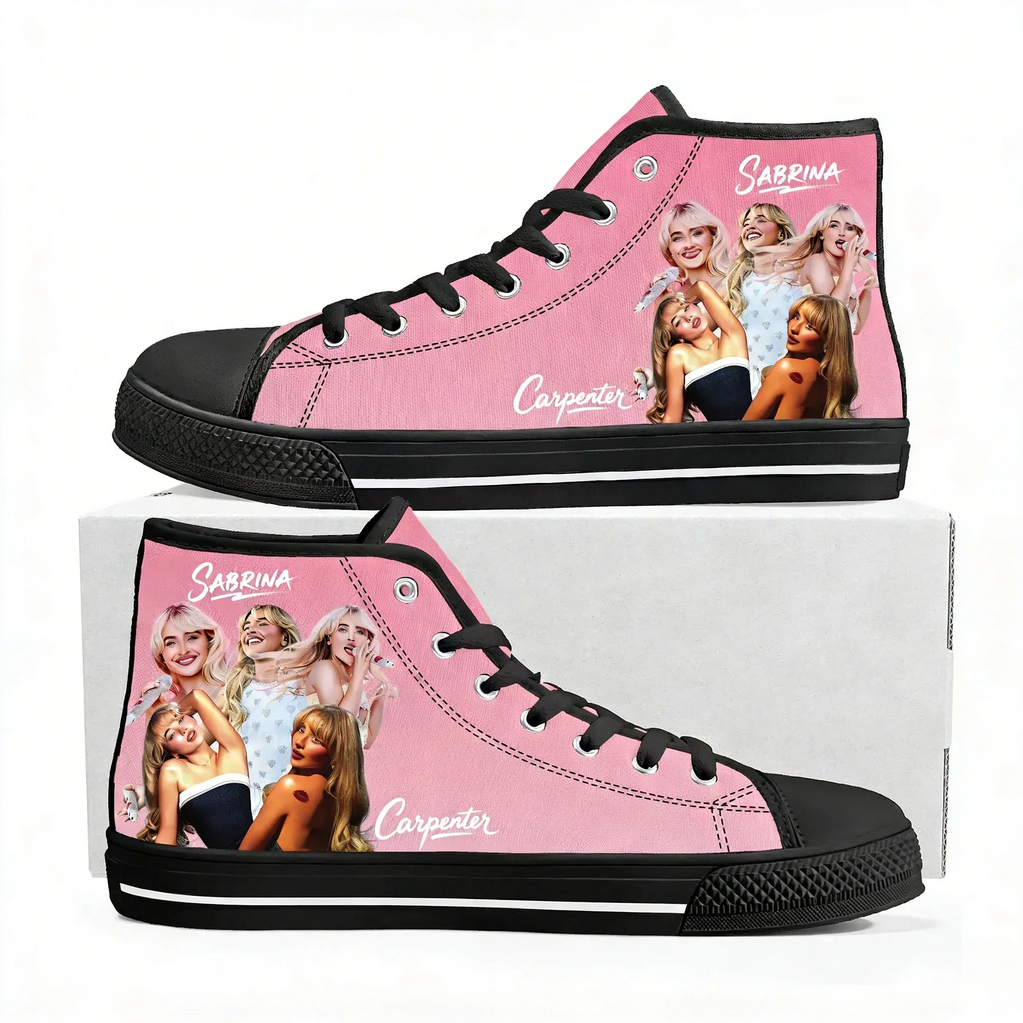 Sabrina Carpenter High Top Shoes Men Women Canvas Sneaker Pop Singer High Quality Sneakers Couple Footwear Custom Shoe Black