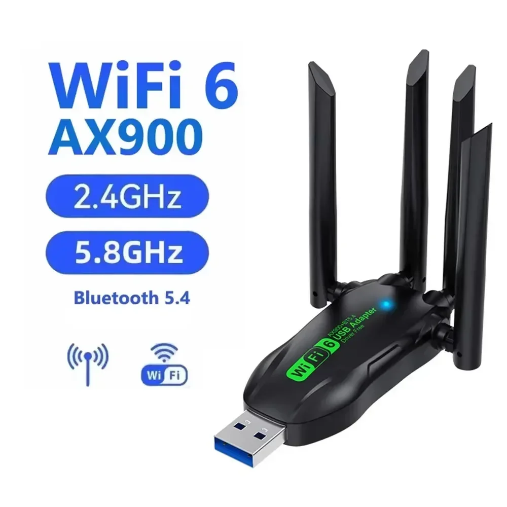 

AX900 Bluetooth 5.4 WiFi6 Network Card Wireless Receiver WiFi 6 USB Adapter Dual Band 2.4G 5G Antennas Driver Free for WIN 10 11
