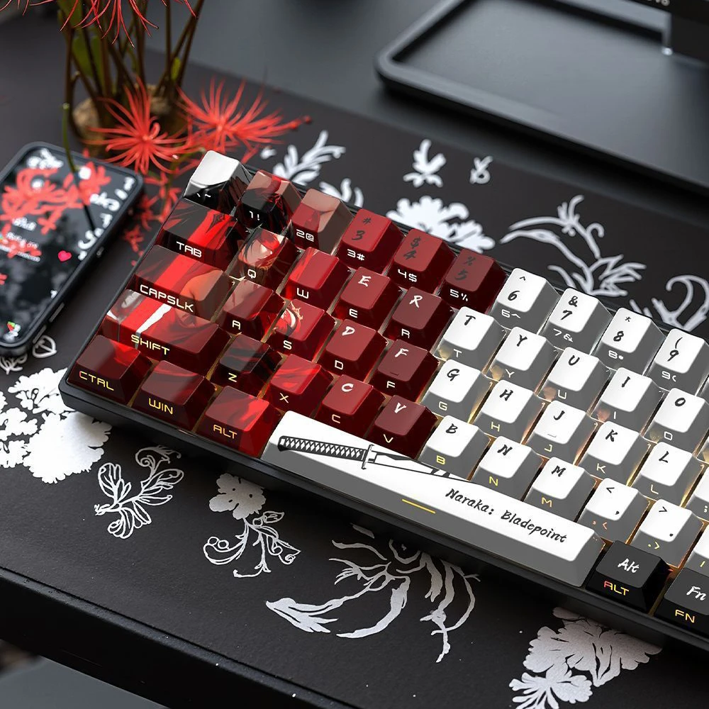 

Колпачки для клавиш Red Blood Night Dye Sub PBT, 129 клавиш, колпачки с боковой печатью и RGB-подсветкой, вишневый профиль для переключателей MX, механическая клавиатура
