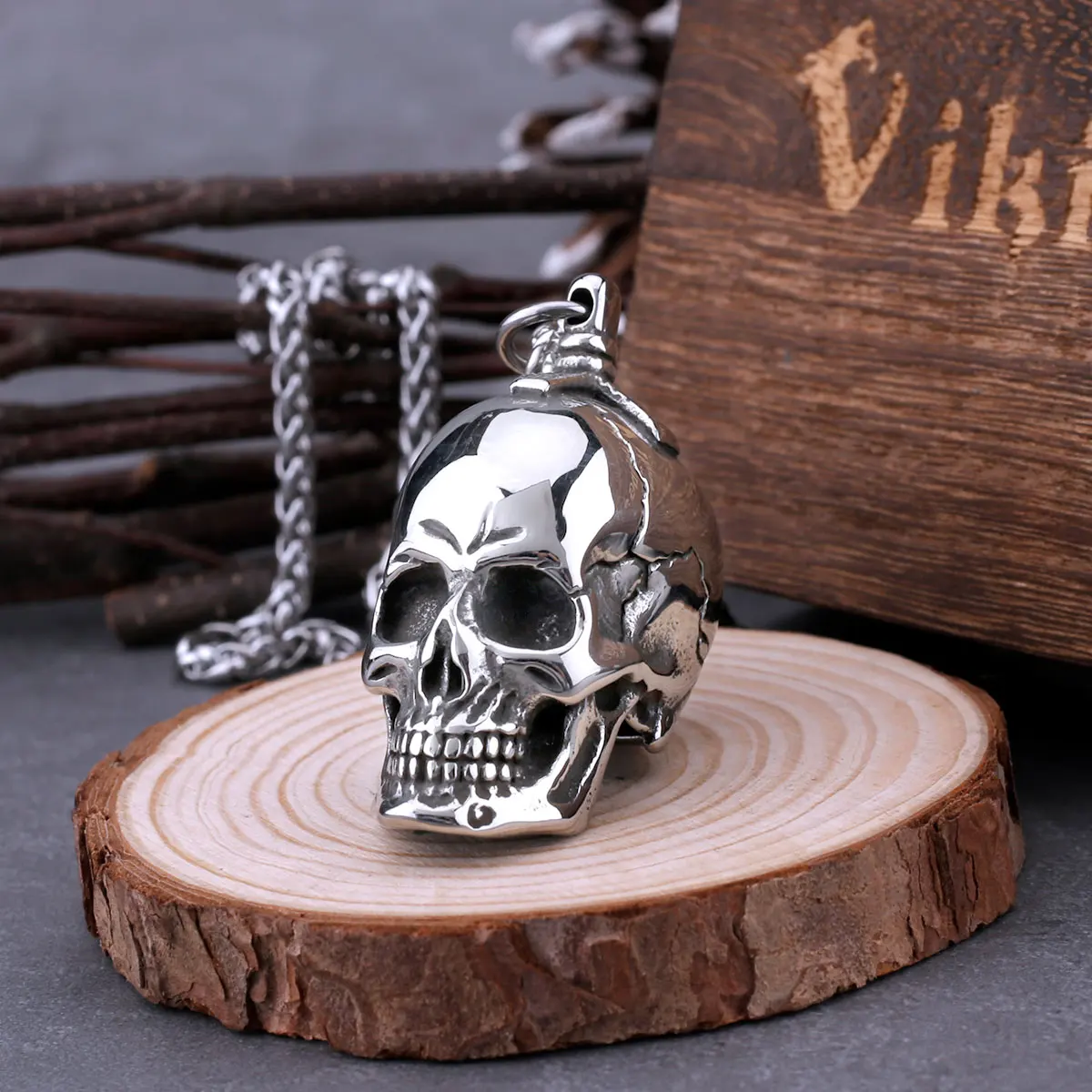 316L Stainless Steel Large Skull Necklace Men's Vintage Gothic Punk Skull Head Pendant Necklace Party Biker Fashion Male Jewelry