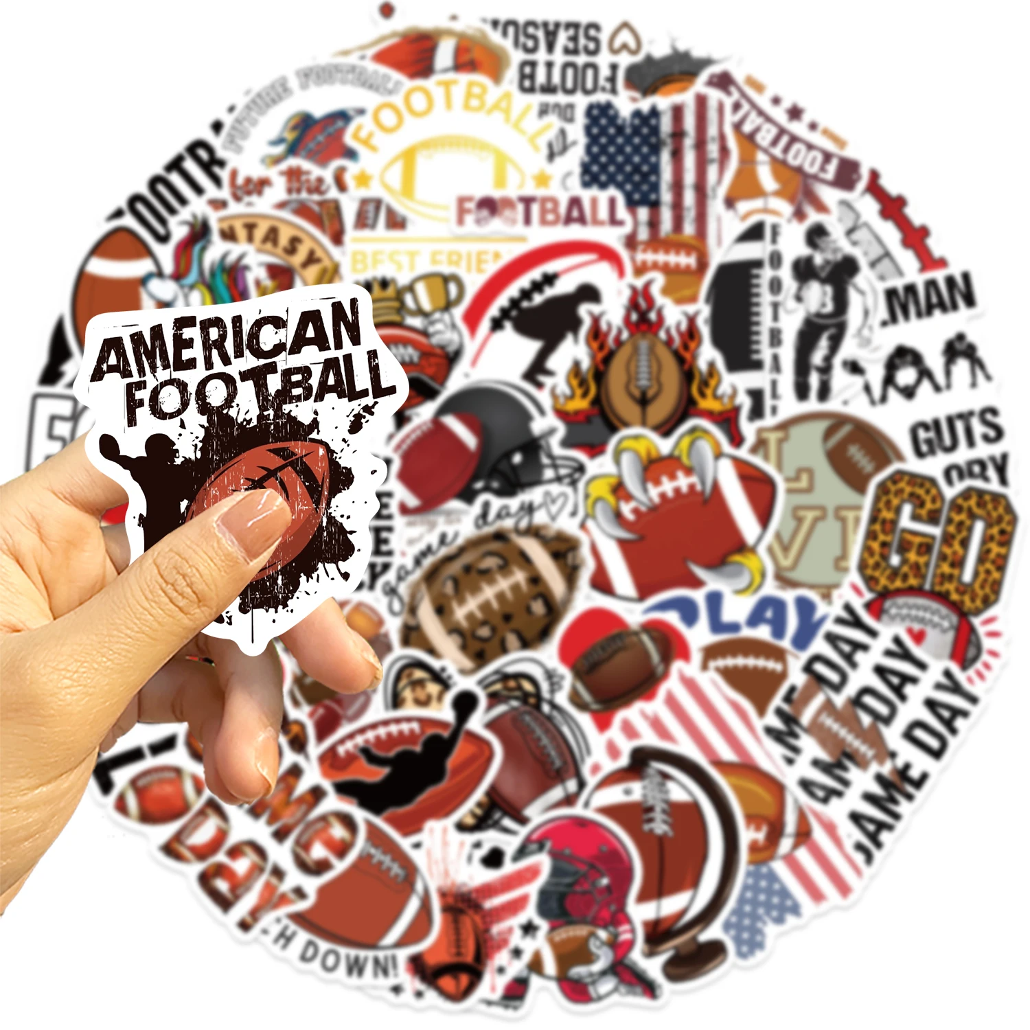 50pcs American Rugby Football Stickers PVC Decal Travel Luggage Guitar Fridge Laptop Waterproof Cool Graffiti Sticker