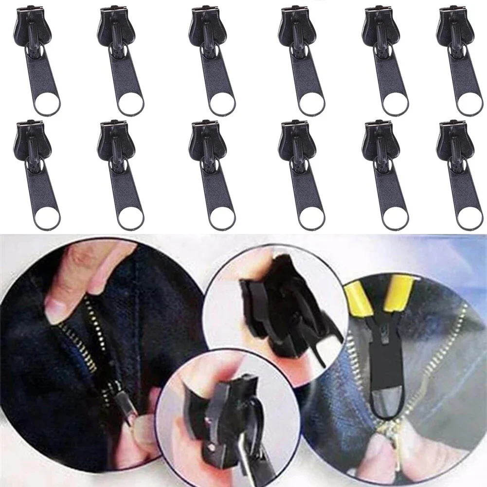 12PCS Black Zip Slider Replacement Removable Reusable Household Sewing Tools Accessories 3 Sizes For 3 4 5 8 8C And 10 Sized Zip