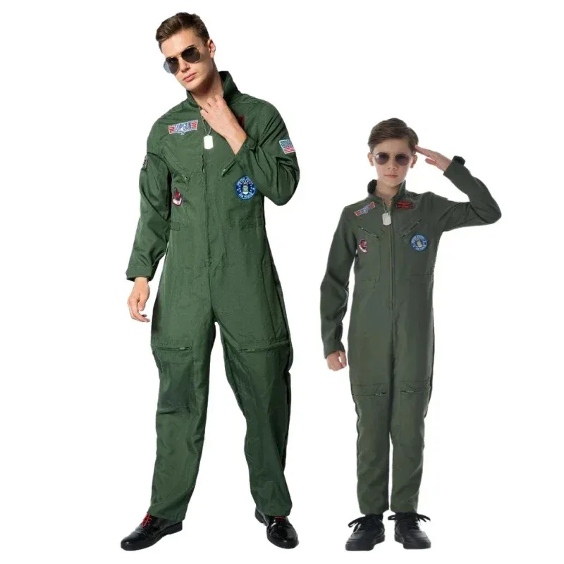 Sky06 زي القوات الجوية الأمريكية للأطفال والكبار أزياء الهالوين التأثيرية للجيش الأخضر بدلة الطيار العسكري W66lU&