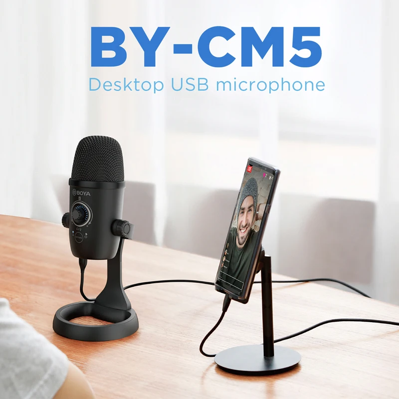 BOYA BY-CM5 Desktop Condenser USB Microphone for PC Gaming Computer Laptop Smartphone Windows Mac Streaming Youtube Recording