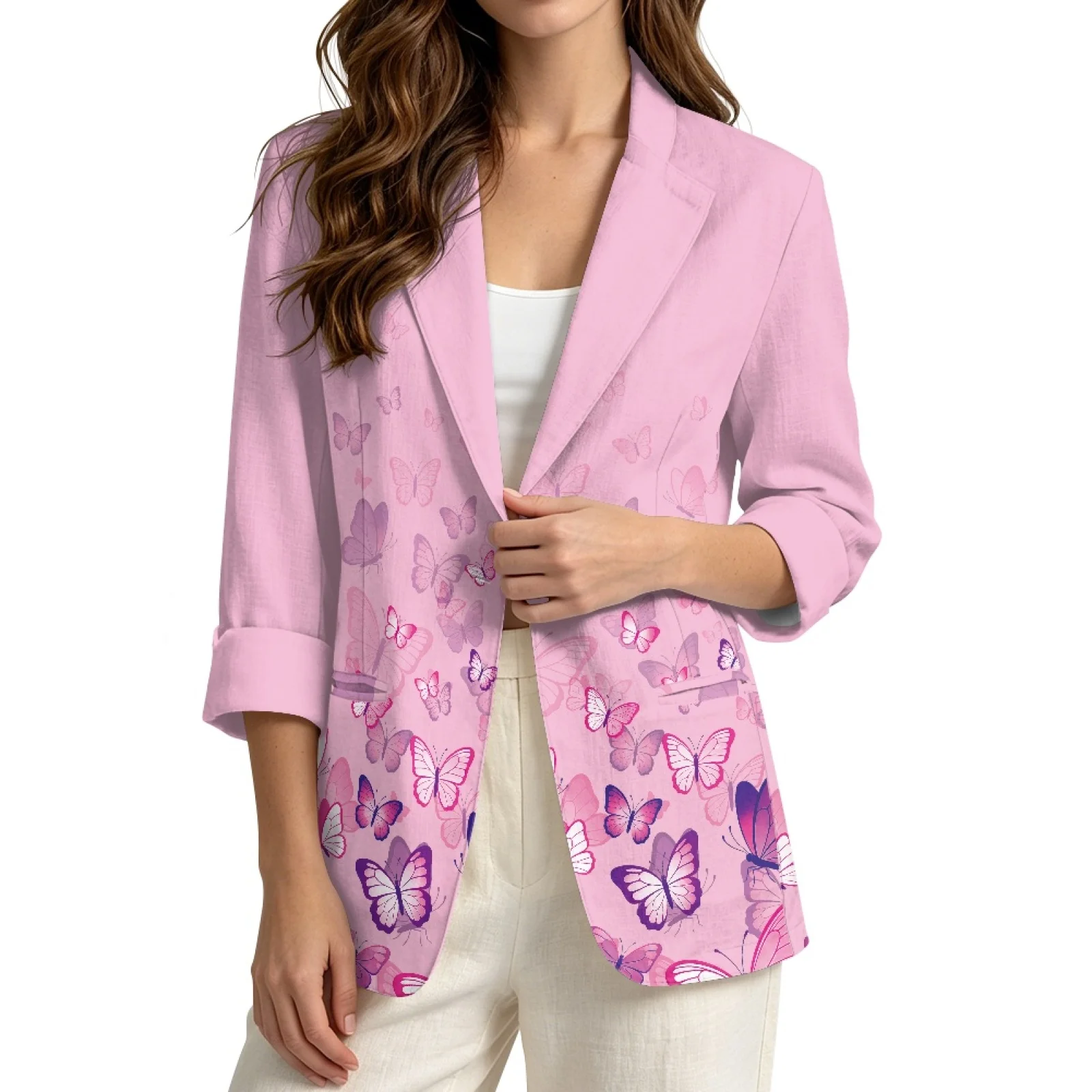 PENSTROLL Butterfly Print Open Front Cover Up Cardigans for Beach Linen Like Outerwear Sizes S-3XL