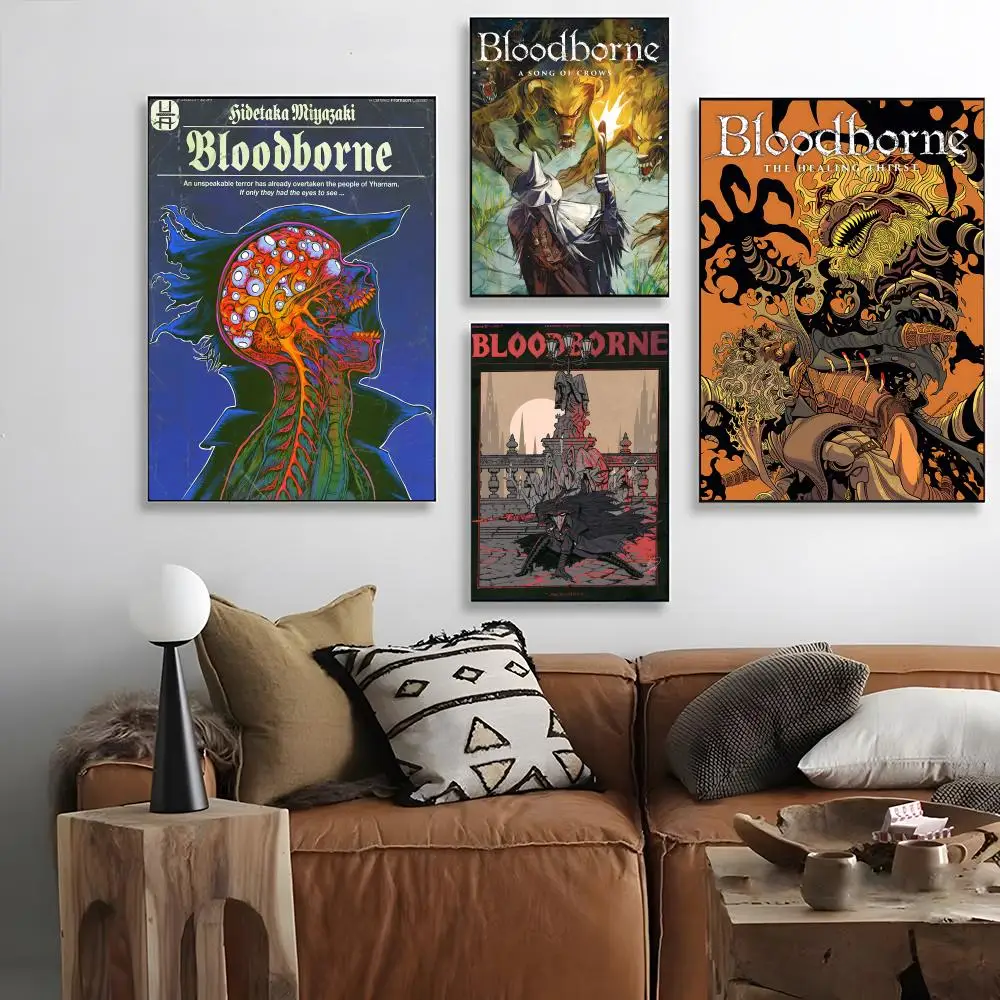 game b-bloodborne Poster Self-adhesive Art Waterproof Paper Sticker Coffee House Bar Room Wall Decor