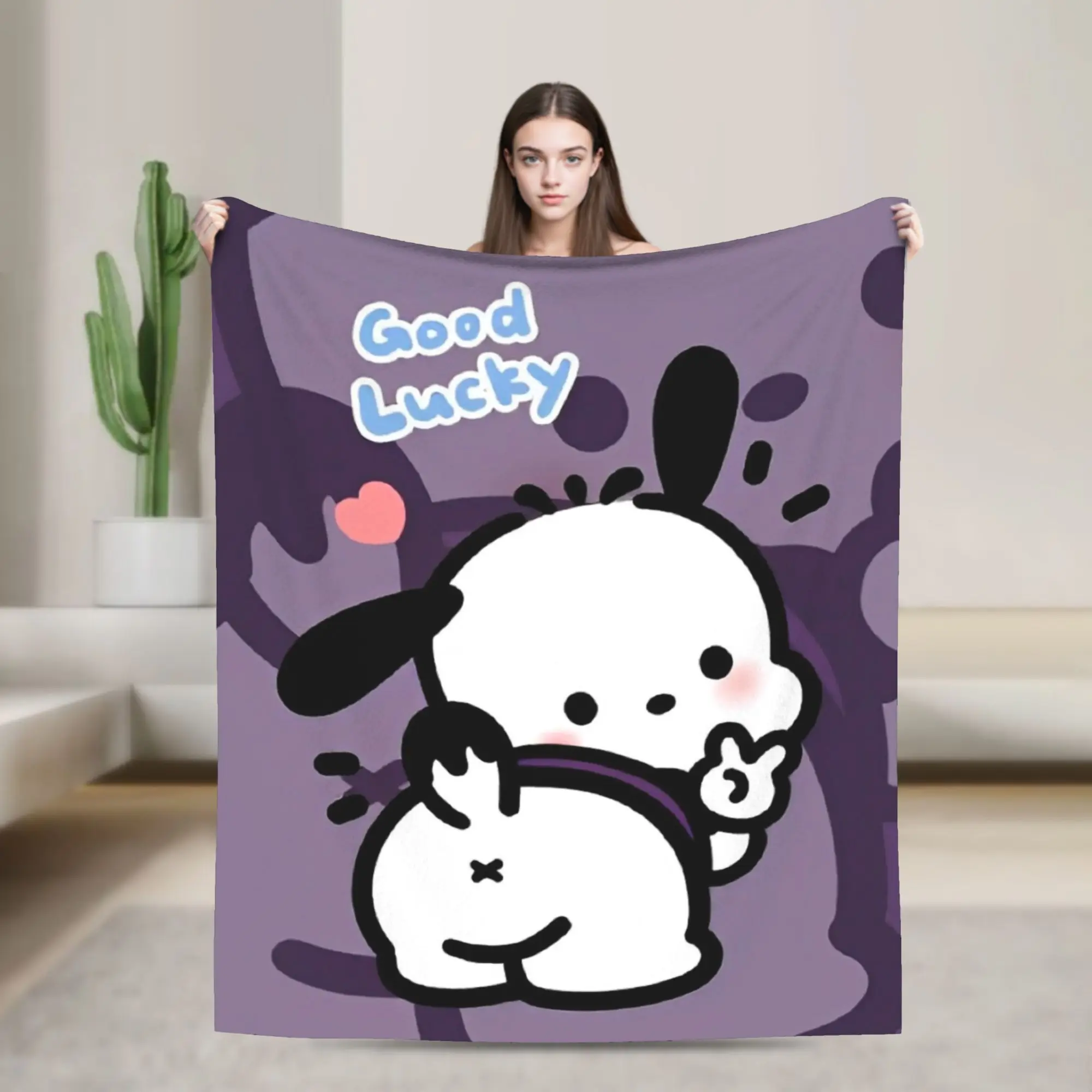 

Флисовое одеяло Pochacco Backside, забавное одеяло для дома, 200x150 см, плюшевое тонкое одеяло,