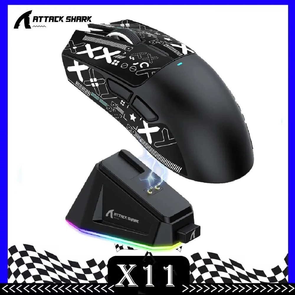 Hot Sale ATTACK SHARK X11 Wireless Gamer Mouse with Charging Dock PixArt PAW3311 Gaming Sensor 22000 DPI, BT/2.4G Wireless Mouse
