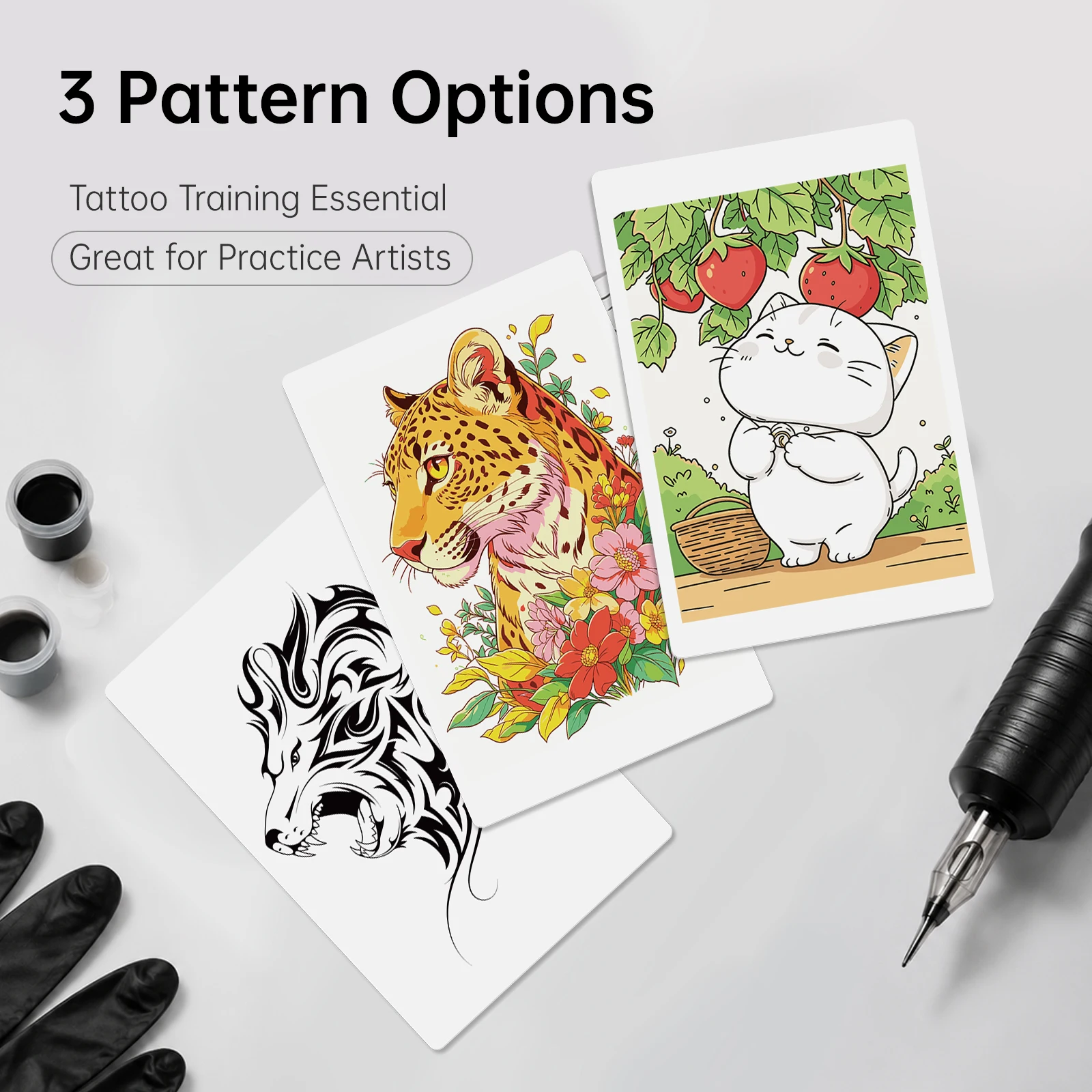 Pre‑Printed Outline Tattoo Silicone Practice Skin 28.7×19cm Fake Skin For Lining Shading Coloring Beginner Tattoo Training