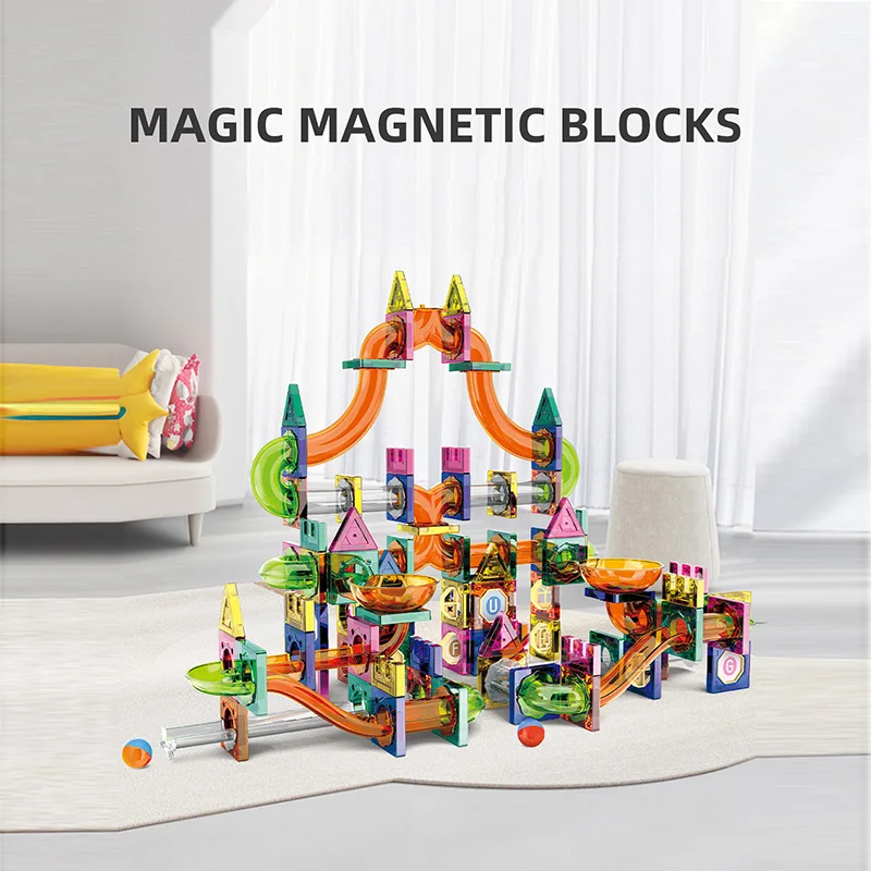 FAI DA TE Per Bambini 3D Pista Magnetica Building Blocks Scivolo Palle Corsa Tracce Puzzle Pipeline Mattoni Giocattoli Per Bambini Educazione Regali Di Natale