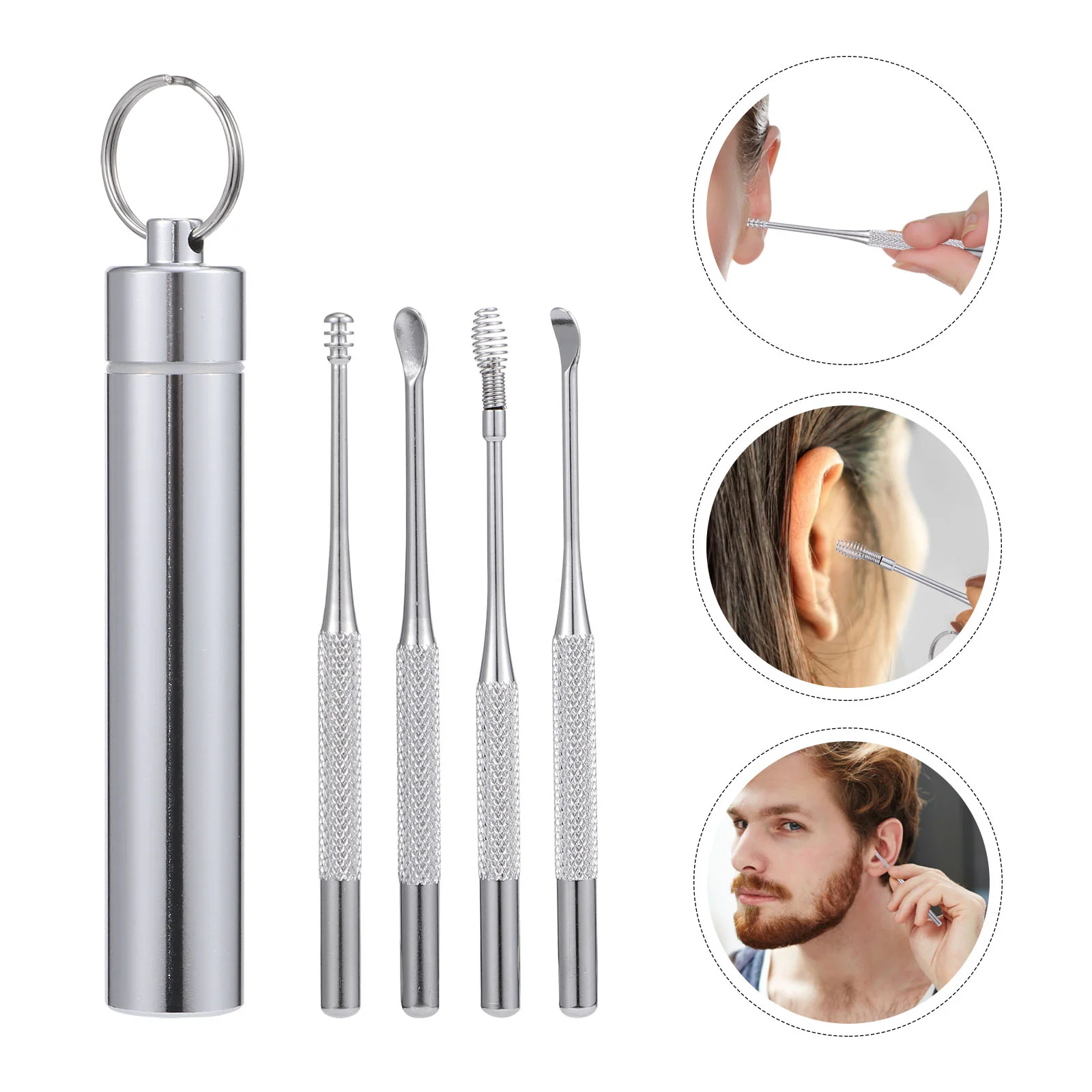 Ear Pick Set Spiral Wax Removal Cleaner Spoon Stainless Steel Silver Remover