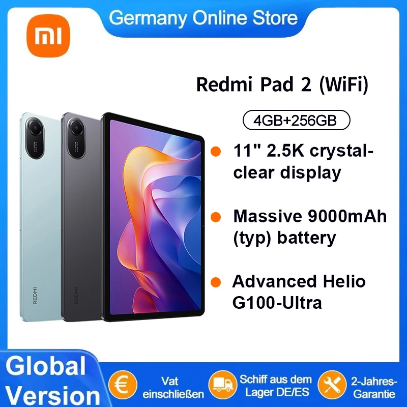 Globalna wersja Xiaomi Redmi Pad 2 Wifi, 11-calowy ekran o rozdzielczości 2,5K, wyjątkowo wyraźny obraz, procesor Mediatek Helio G100-Ultra, duża bateria o pojemności 9000 mAh. (Redmi Pad 2 Wi-Fi)