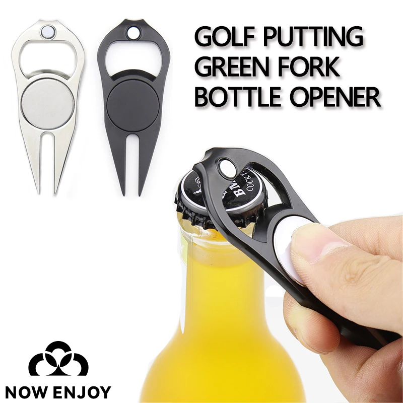 NOW ENJOY Hot-sale Bottle Opener Shaped Golf Divot Multifunction Alloy Putting Green Fork Divot Repair Tool Ball Location Mark