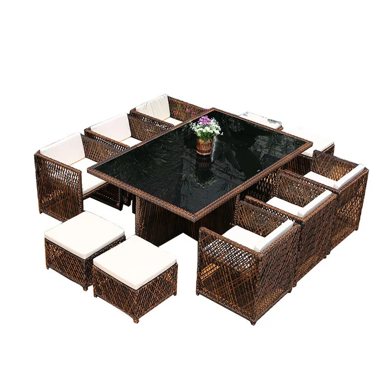 

Rattan chair balcony rattan weave combined chair outdoor small coffee table waterproof and sunscreen outdoor courtyard garden