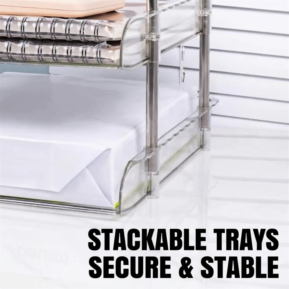 Modular Transparent Desktop File Organizer Large Capacity Durable Paper Holder Easy Assembly Multi-Layer Document Tray Office