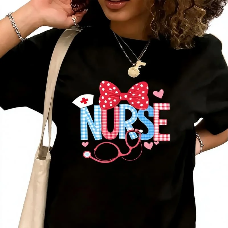 Charming Nurse Graphic Women's T-Shirt 100% Cotton Funny Graphic Short Sleeve Tee Novelty Shirt Casual Crew Neck Top S-5XL