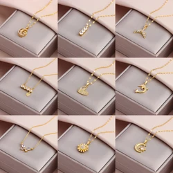 Sweet Sexy Zircon Crystal Pendant Stainless Steel Necklaces For Women Light Luxury Female Clavicle Chain Jewelry Ladies Chains
