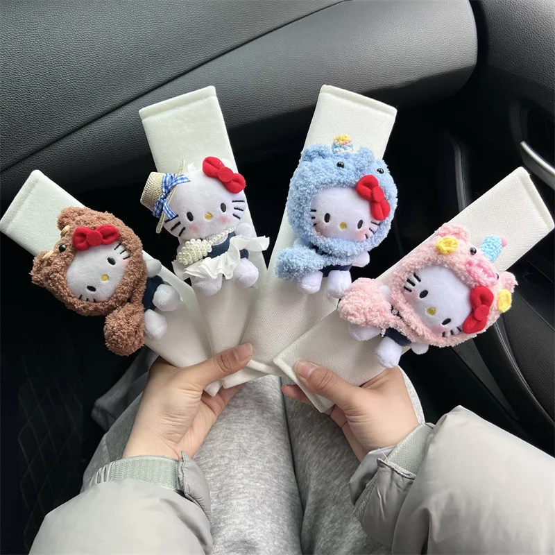 

Cartoon Car Seat Belt Cover Cute Straw Hat Kitty Cat Auto Seat Belt Shoulder Protector Pad Car Interior Accessories