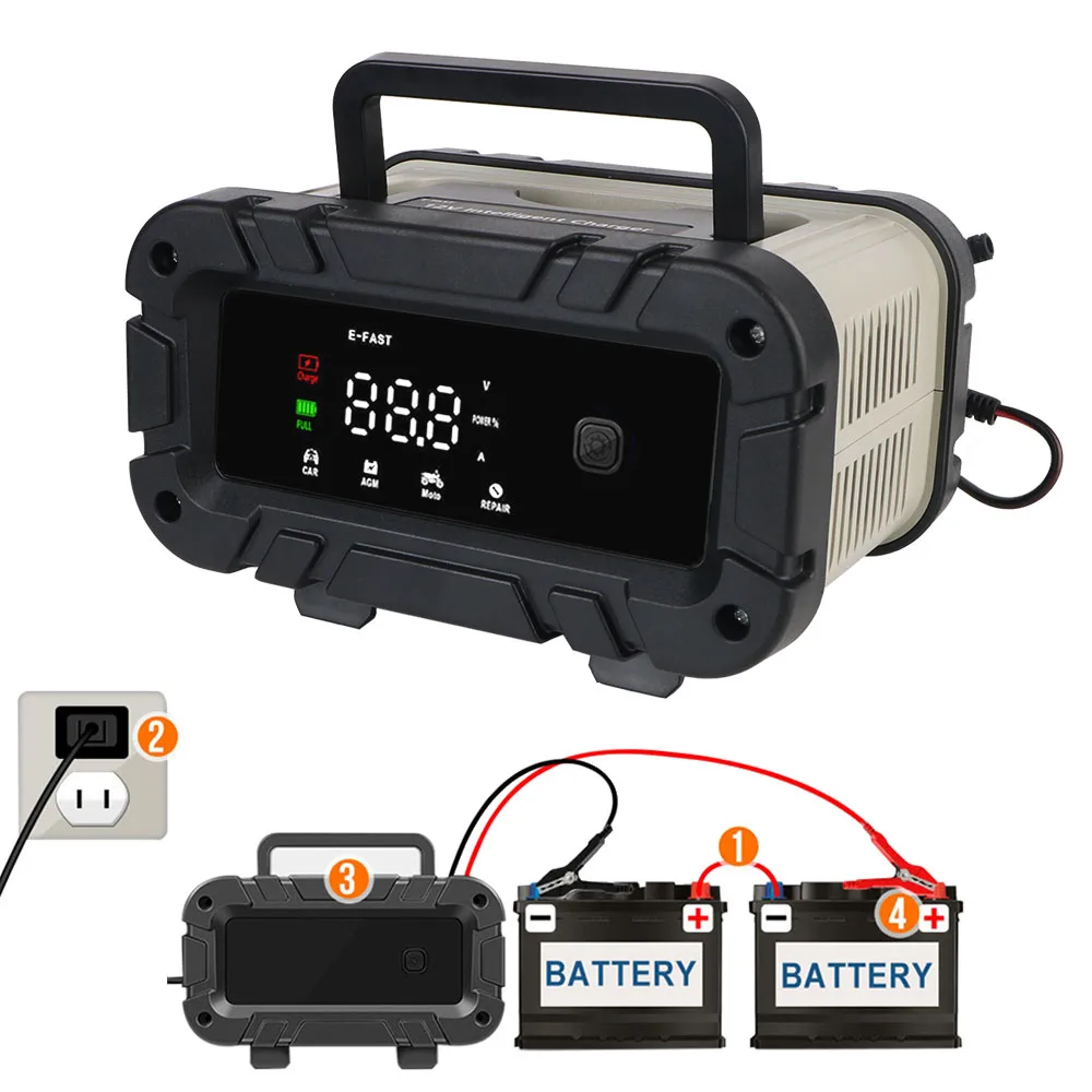 

Portable Motorcycle SUV Truck Smart Car Battery Charger High Power Intelligent LED Display 12V 6A Pulse Repair Battery Charging