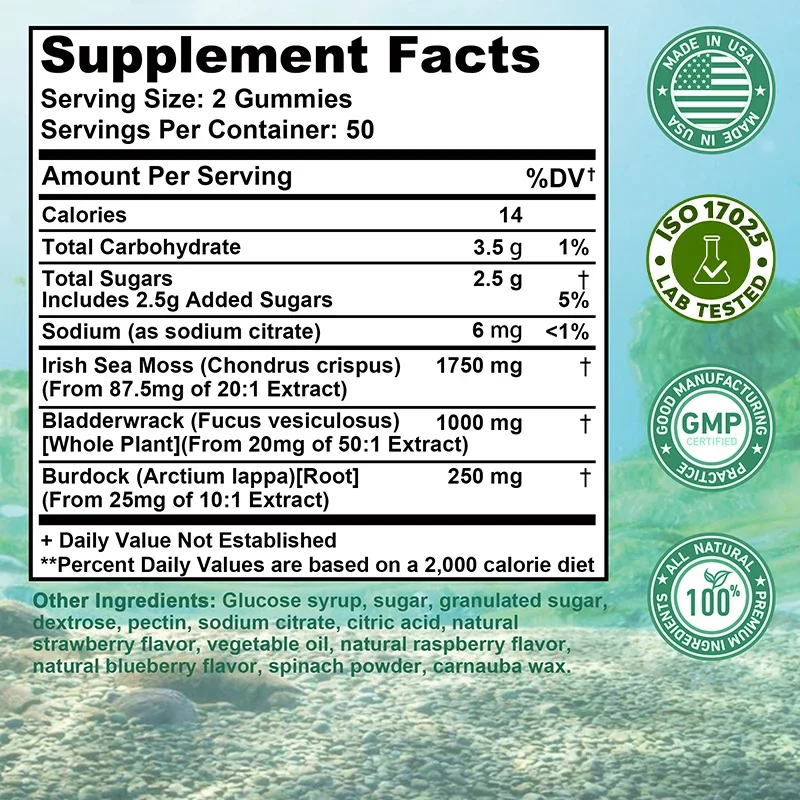 Sea Moss Gummies - Supports Thyroid Function, Improves Skin Condition, Promotes Heart and Joint Health, Enhances Immunity