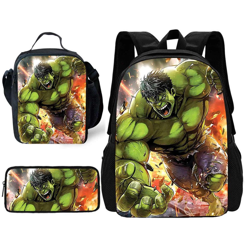 3 pcs set Popular Movie The Hulks Child School Backpack with Lunch Bags ,Pencil Bags ,School Bags for Boys Girls Best Gift