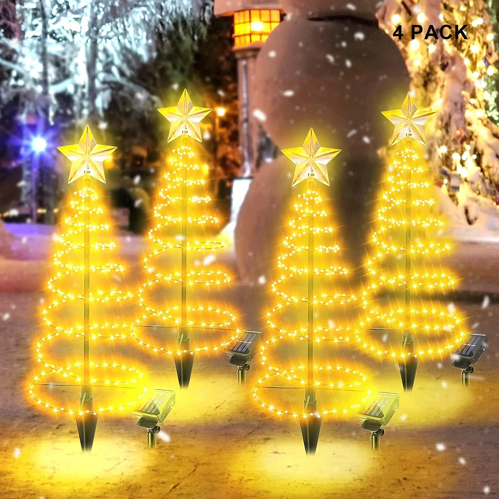 

4 Pack Solar Lamp Outdoor Metal Christmas Tree Spiral Led Lawn Lights Outdoor Solar for Home Garden Christmas Decorations