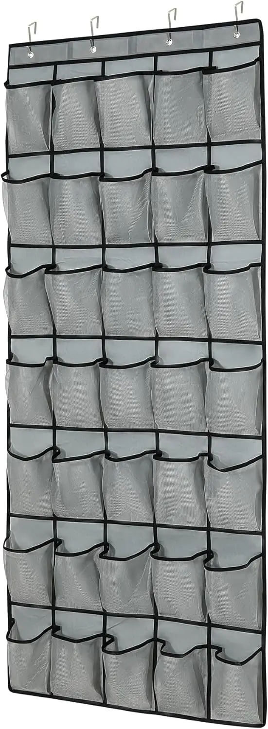 

35-Pocket Over-The-Door Shoe Organizer with Mesh Pockets and Metal Hooks for Easy Storage