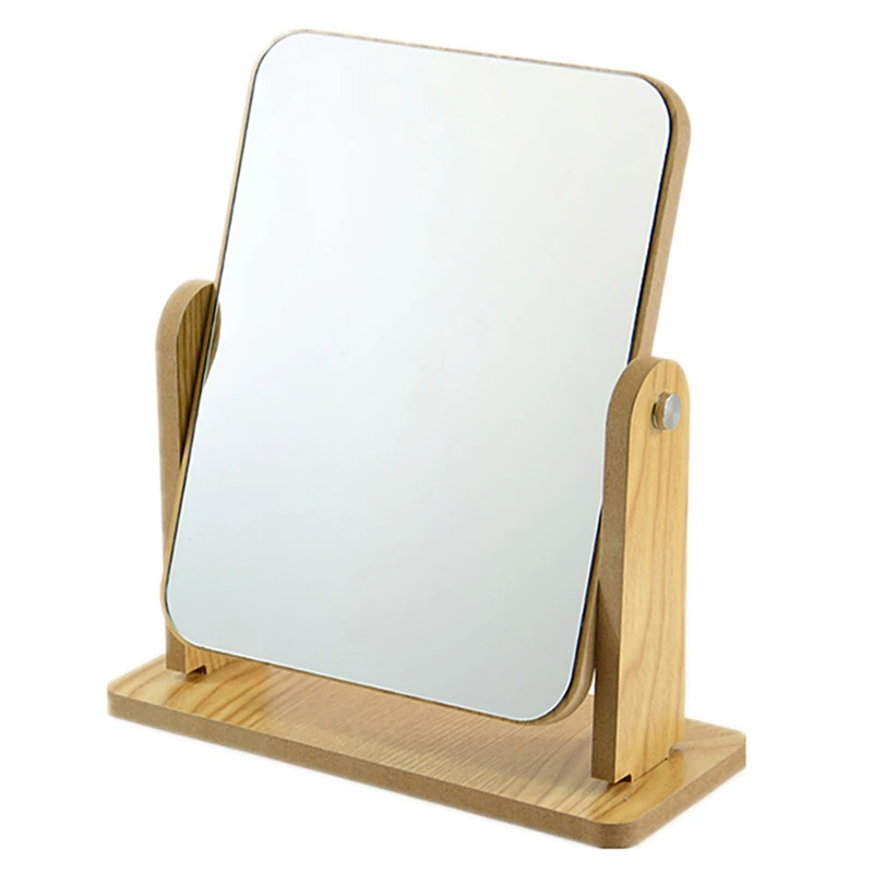 Espejo de madera giratorio para maquillaje, espejo de escritorio giratorio HD, portátil, cosmético para el hogar, accesorios de herramientas de estilismo para el cuidado del cabello y belleza