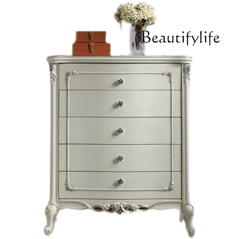 

European solid wood chest, bedroom furniture, locker, carved modern simple storage cabinet