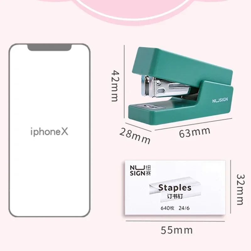 Stapler mini warna Mini lucu, untuk alat tulis siswa, Set Kombo, Stapler kecil nyaman dan Staples untuk mengikat kertas 1 buah