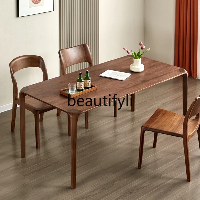 N178 North American black walnut dining table, all solid wood rectangular home Nordic furniture tea table