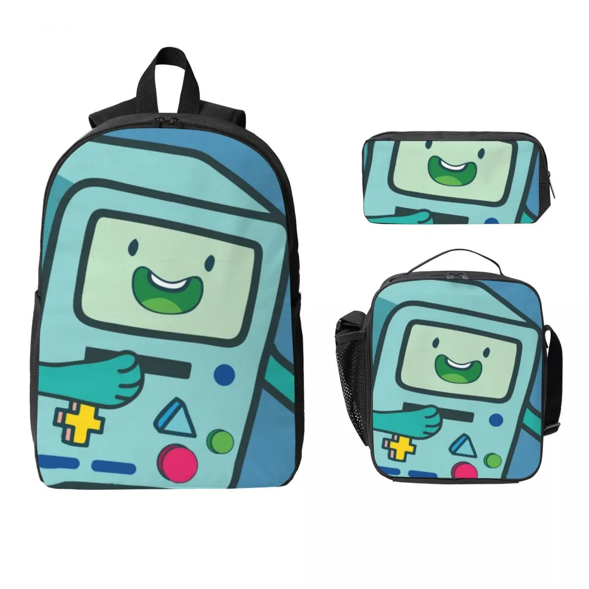 

Adventure Time Anime BMO Backpack Student Boys Girls BookBag School Bag Laptop Shoulder Bags 3ps Insulated Lunch Bag Pencil Case