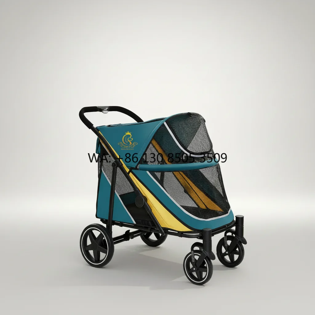Adventure Stroller PC400T One Hand Fold Ultra Low Chassis Suspension Wheels Washable Pad Dog Cat Travel Companion