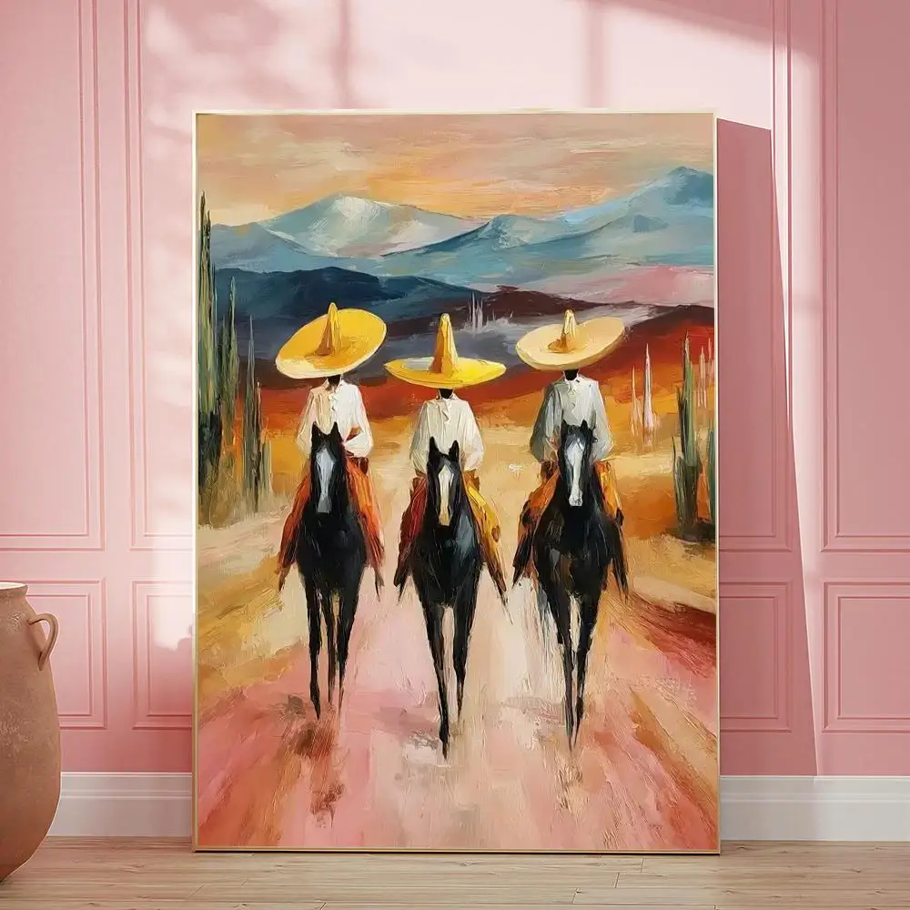 Southwestern Cowboys HD Wall Art Poster Colorful Abstract Western Horse Painting Cowboy Illustration Modern Country Decor Gift