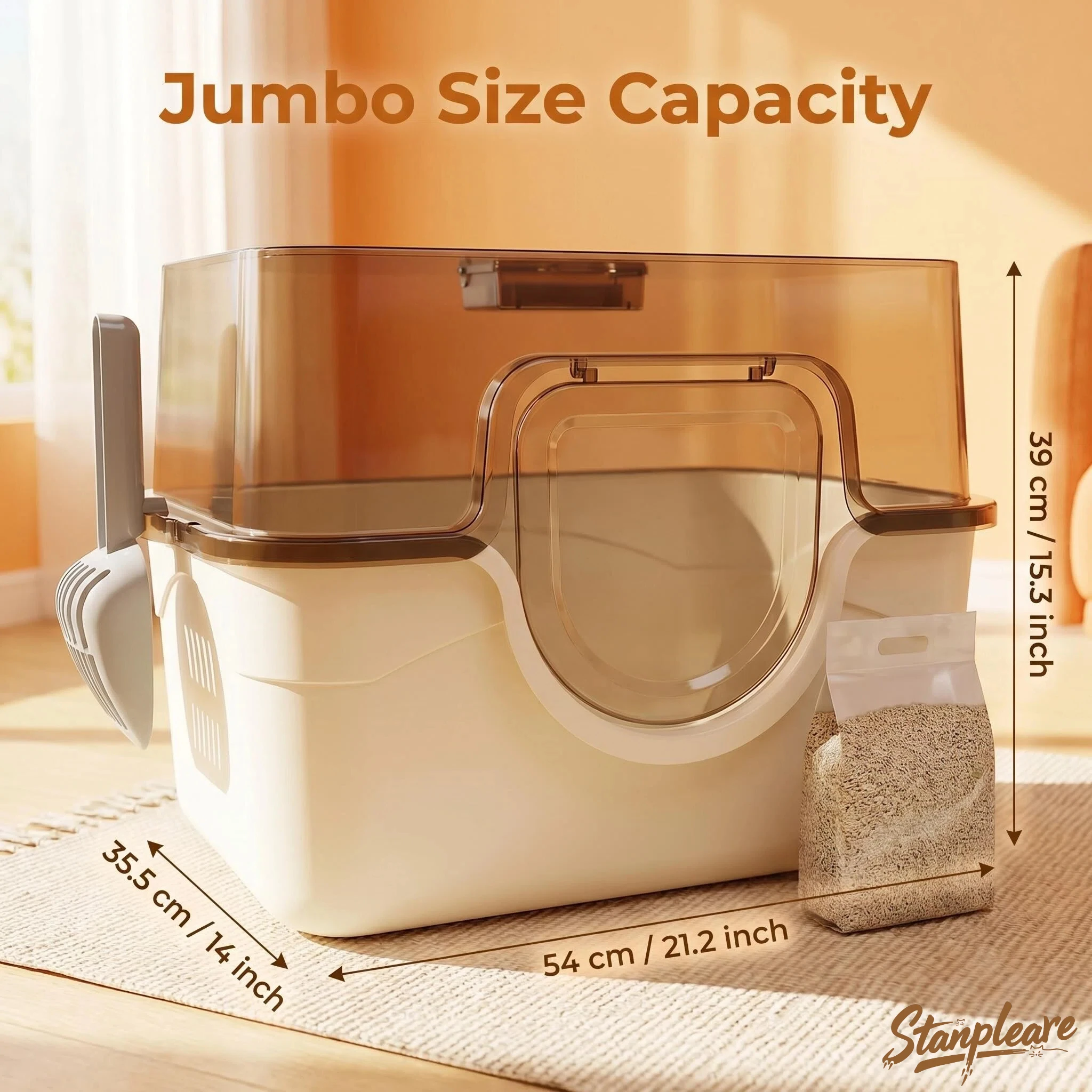 Fully Enclosed XXL Cat Litter Box High Fence Splash Proof Semi Transparent Odor Resistant Cat Toilet With Litter Scoop view 5