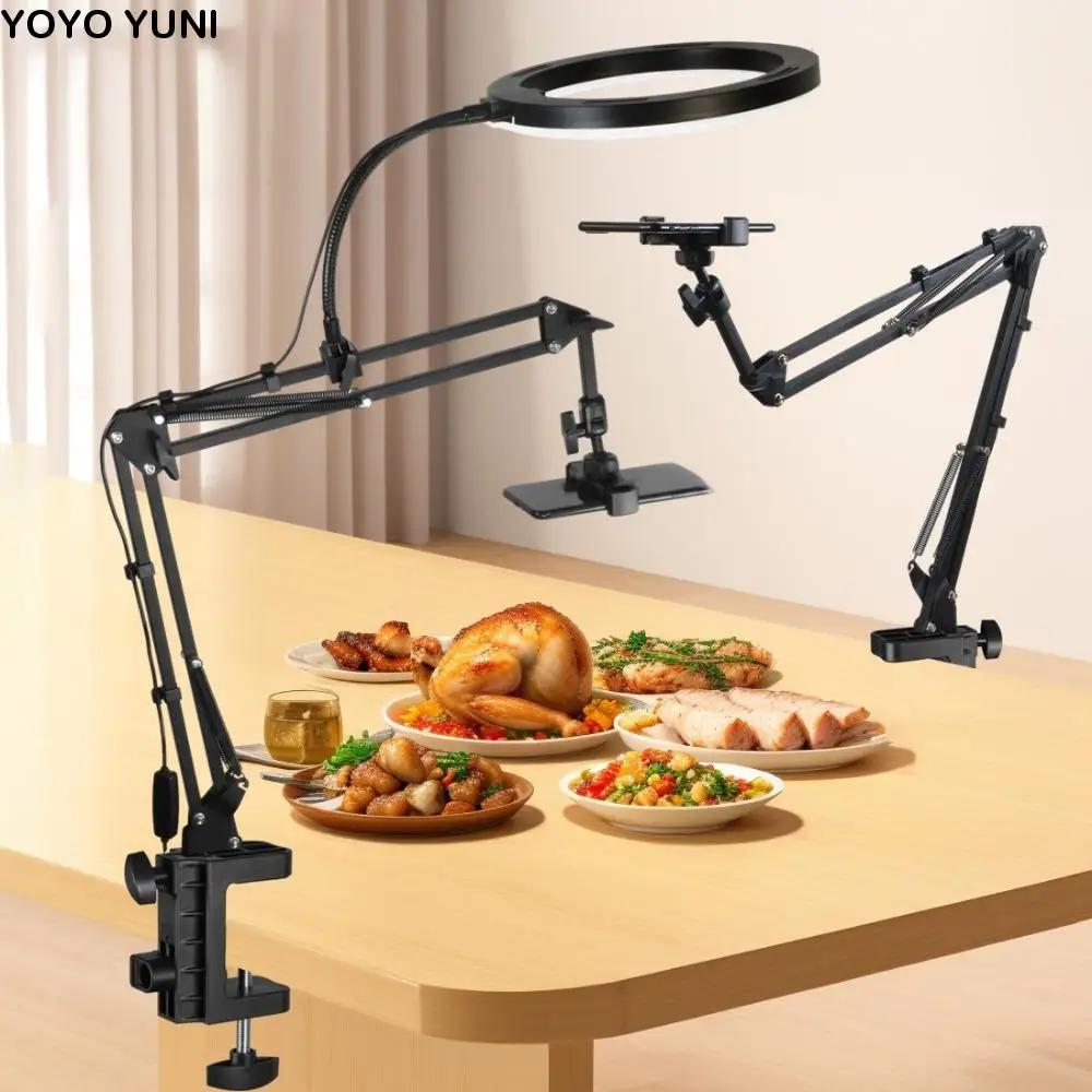 

Телескопическая подставка для телефона с заполняющей подсветкой, стабильная регулируемая высота, держатель для мобильного телефона, портативный металлический зажим, держатель для телефона