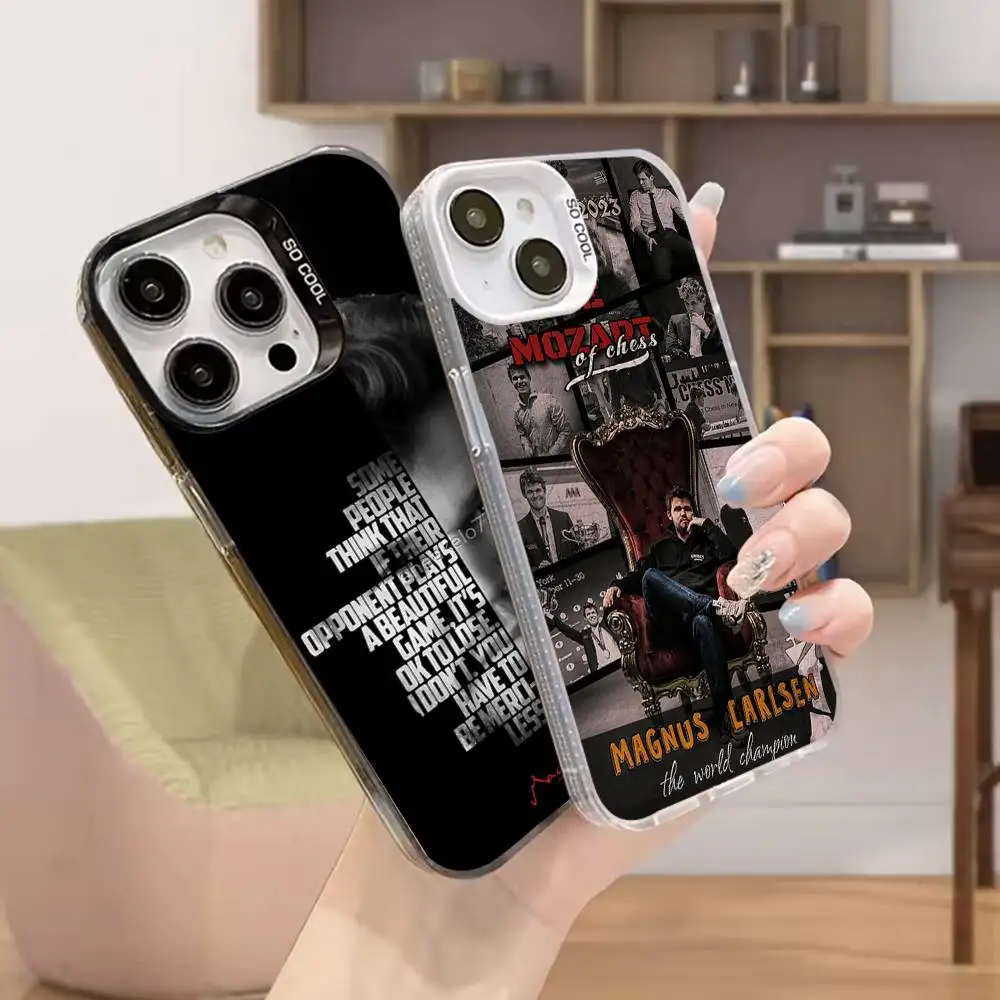 

M-Magnus Carlsen Chess Phone Case For iPhone 16,15,14,13,12,11,Mini,Pro,SE,MAX White Matte Shockproof Cover