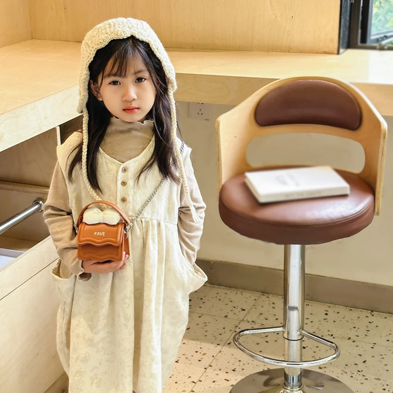 Korean Kids SIngle Shoulder Bags For Girls Solid Bow Decoration Toddler Princess Handbag PU Mini Cute Baby Messenger Bag